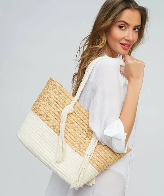 bag Hampton Straw Tote Bag with Rope Handles Pia Rossini $59.95