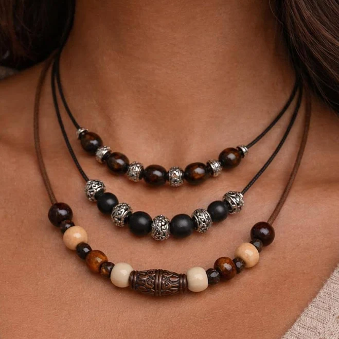 accessory Handcrafted Beaded Necklace with Natural Wood & Stone Etsy - Seller $24.95