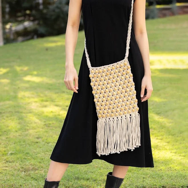 bag Handmade Boho Macramé Sling Bag with Wooden Beads Etsy - ShopAnju $42.5