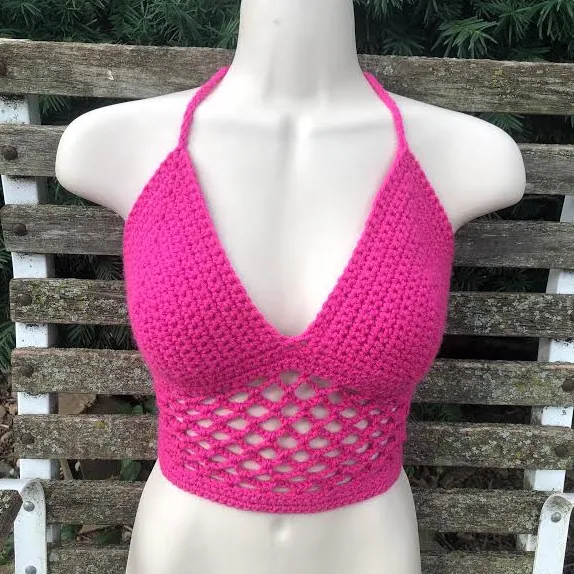 crop top Handmade Fishnet Crochet Halter Crop Top Etsy - Seller $35