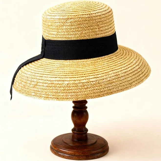 accessory Handmade Natural Straw Boater Hat with Black Ribbon Etsy - Seller $183.09