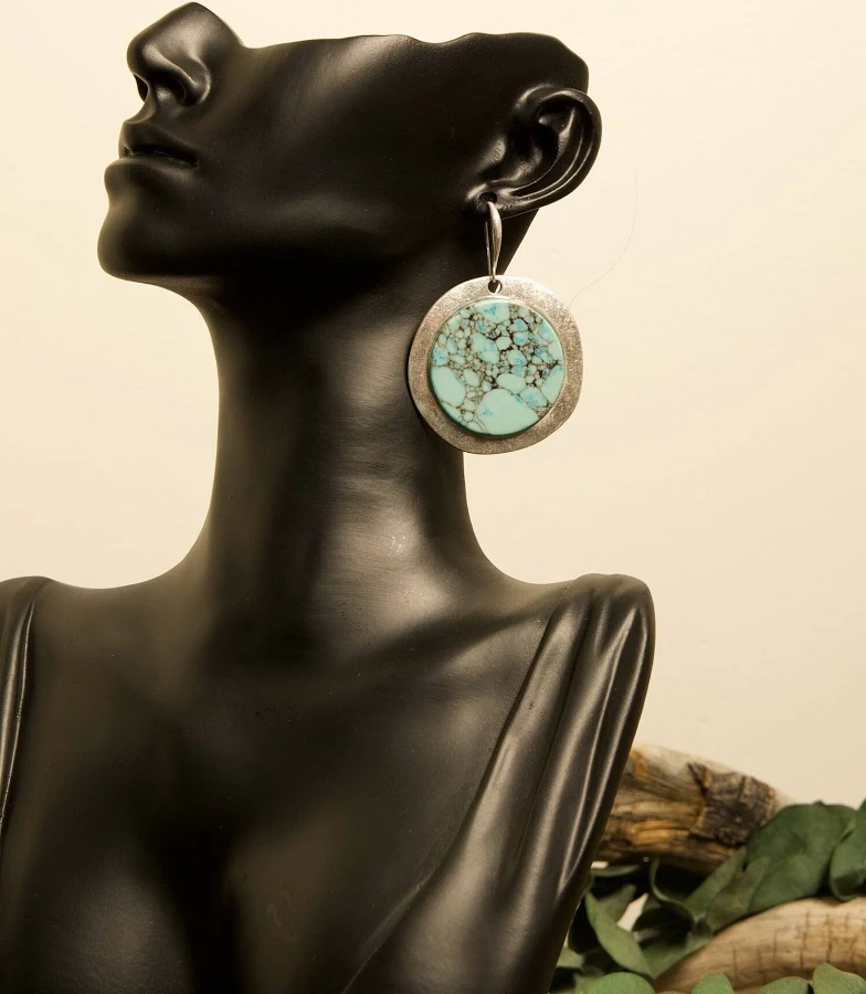 accessory Handmade Round Turquoise and Silver Statement Earrings Etsy - TheSoulSpaStore $25