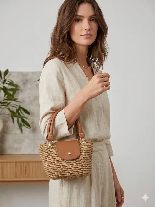 bag Handmade Woven Straw Tote Bag with Leather Handles Etsy - Seller $69.9