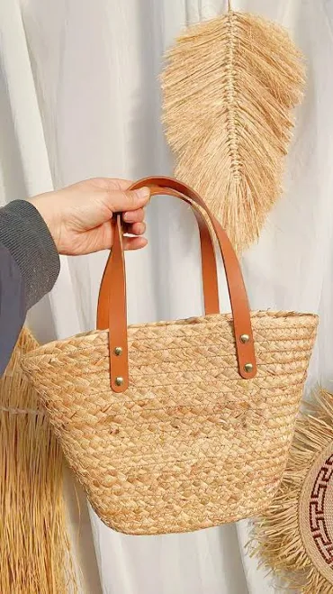 bag Handwoven Straw Tote Bag with Leather Handles Etsy - Seller $22.76