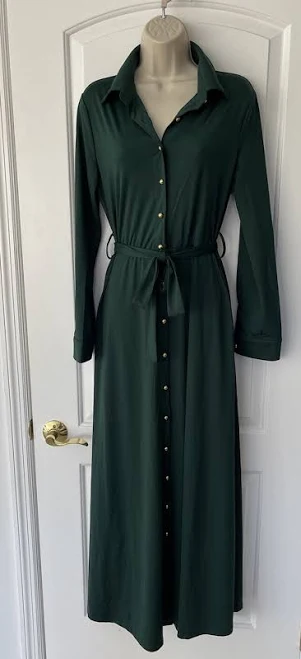 dress Hawkee Green L Long Sleeve Shirt Dress Maxi Belt Midi Pockets eBay - sogreattohave2 $45