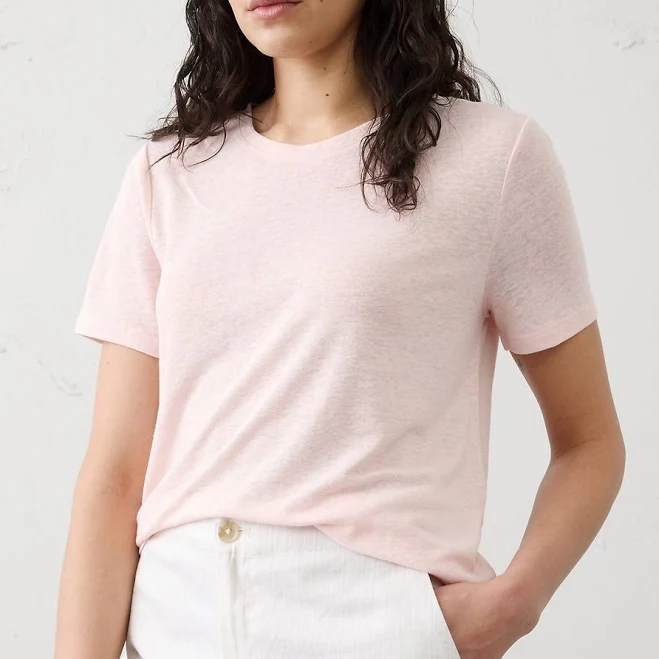 top Heavenly Pink Women's Linen-Blend T-Shirt Banana Republic Factory $24