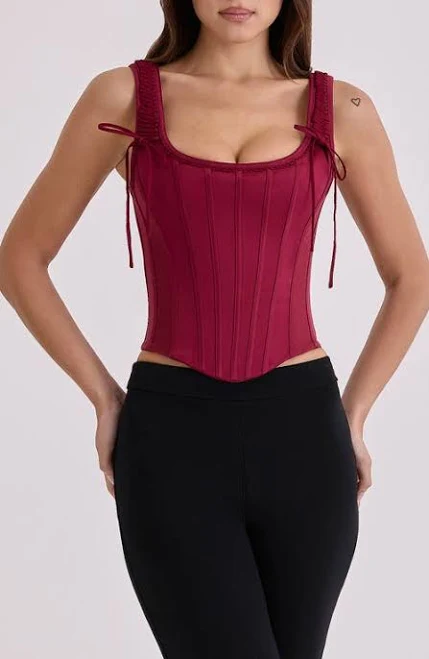 top House of CB Women's Iman Square-Neck Satin Corset Top Nordstrom $179
