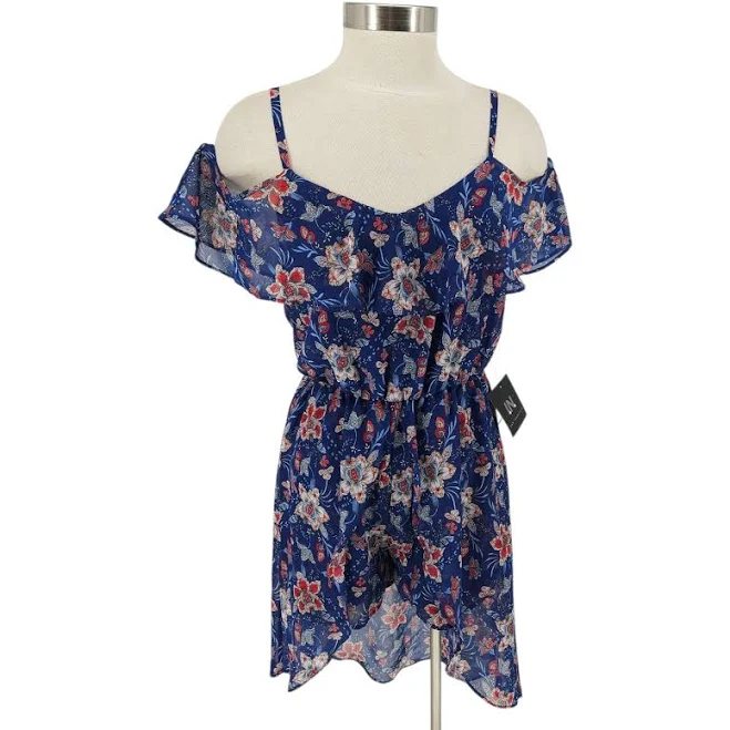 romper In Shorts Romper Dress Navy Floral Flutter Sleeve V Neck One Piece eBay - babes.in.thriftland $11.37
