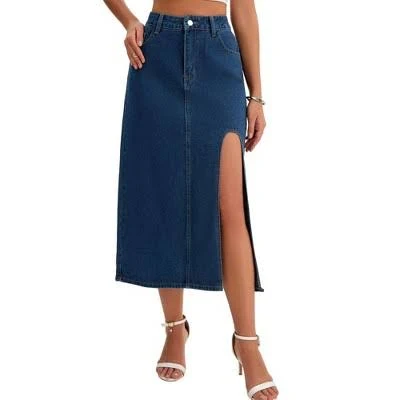 skirt Inspire Chic Women's High Waist A-Line Denim Midi Skirt Target $34.99