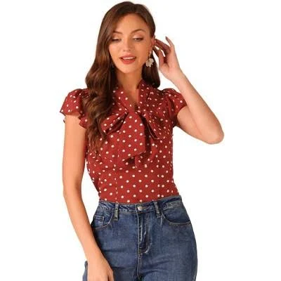blouse Inspire Chic Women's Polka Dot Tie V Neck Flutter Cap Sleeve Blouse Target $27.99