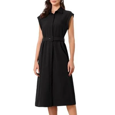 dress Inspire Chic Women's Sleeveless Collared Button Down Belted Waist Midi Work Dress Target $47.99