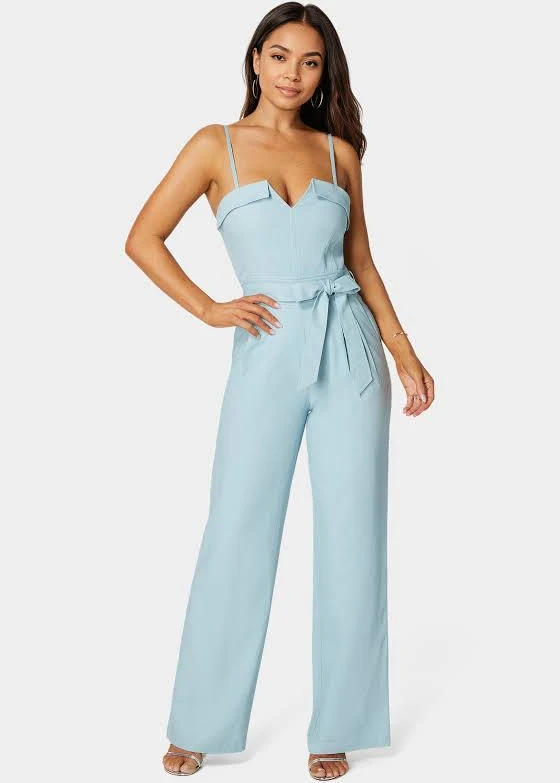jumpsuit Ipanema Women's Linen Belted Palazzo Leg Jumpsuit bebe $96.99