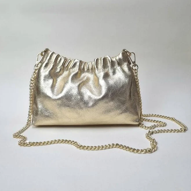 bag Italian Leather Metallic Gold Crossbody Clutch Bag Etsy - Seller $52