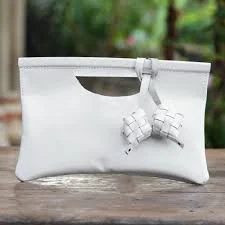 bag Ivory Leather Clutch with Magnetic Snap Clasp, 'Ketupat in Alabaster' novica.com $99.99