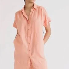 dress J. Crew Linen Button-Front Shirt Dress in Coral Poshmark $25