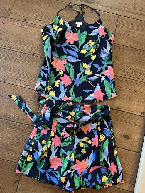 matching set J. Crew Size 0 Floral Pink Green Yellow Navy Shorts With Top Women Set eBay $59