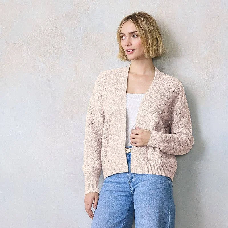 top Juniors' LC Lauren Conrad Cable Open Cardigan Sweater, Women's, Size: XXL, Cloud Cream Kohl's $34.99