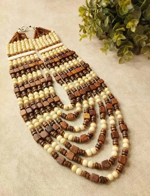accessory Kaftan Company Two-Tone Wooden Beaded Necklace The Kaftan Company $11.3