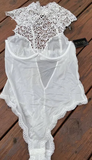 bodysuit Kaviar Oh La La Cherie Whisper White Guipure High Neck Lace Bodysuit XL eBay - lionsfanforlife $29.95