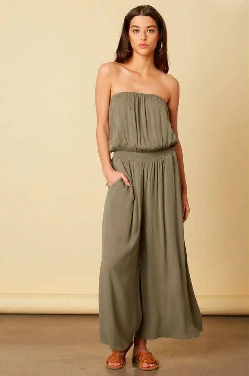 jumpsuit Keli Strapless Wide Leg Jumpsuit with Pockets Boho Pink $39