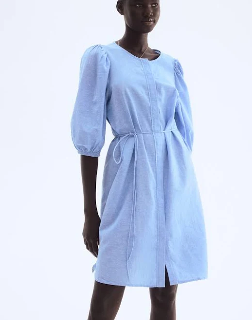 dress Ladies H&M Blue Melange Linen-Blend Dress H&M $42.99
