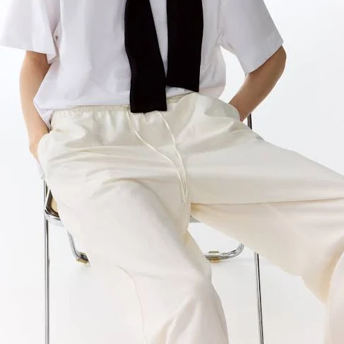 linen outfit Ladies - White Linen-Blend Pants - Size: XXL - H&M H&M $29.99