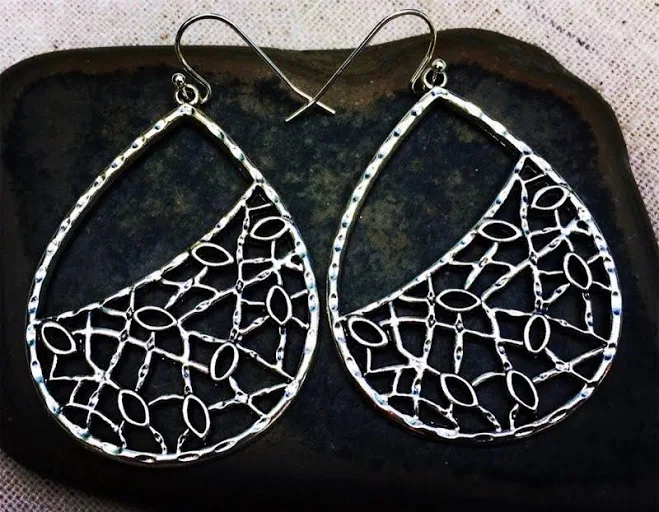 accessory Large Teardrop Silver Earrings Etsy - TigerFlowerJewelry $23.99