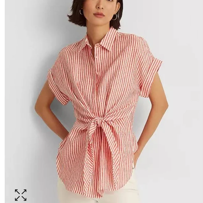 top LAUREN Ralph Lauren Women's Striped Tie-Front Linen Shirt Poshmark $34