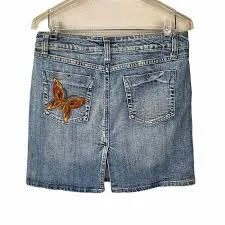 mini skirt Light Wash Denim Mini Skirt With Embroidered Butterfly On Back Pocket eBay $24.5