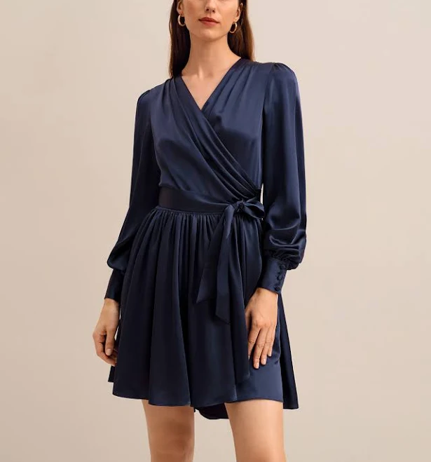 dress LILYSILK Silk Wrap Dress Women Puff Sleeves LilySilk $179