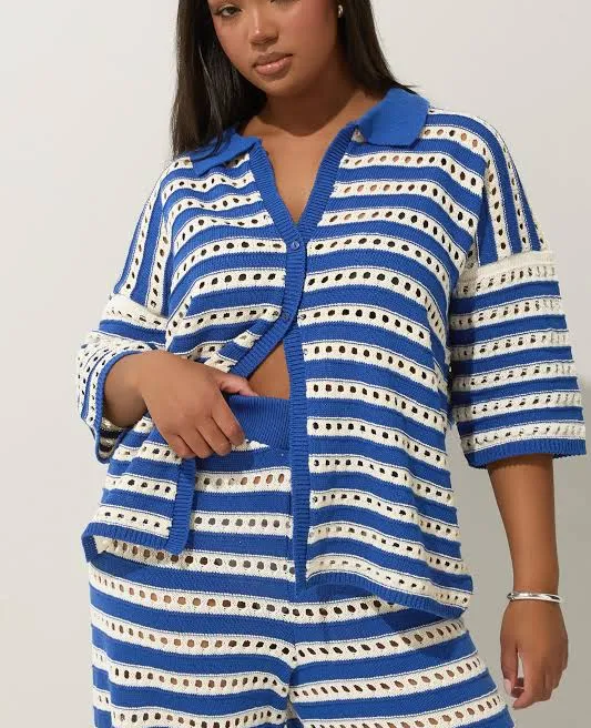 crop top Limited Collection Women's Stripe Crochet Shirt Yours Clothing United States $38