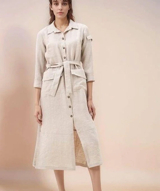dress Linen Belted Midi Shirt Dress with Buttons Etsy - Seller $84.5