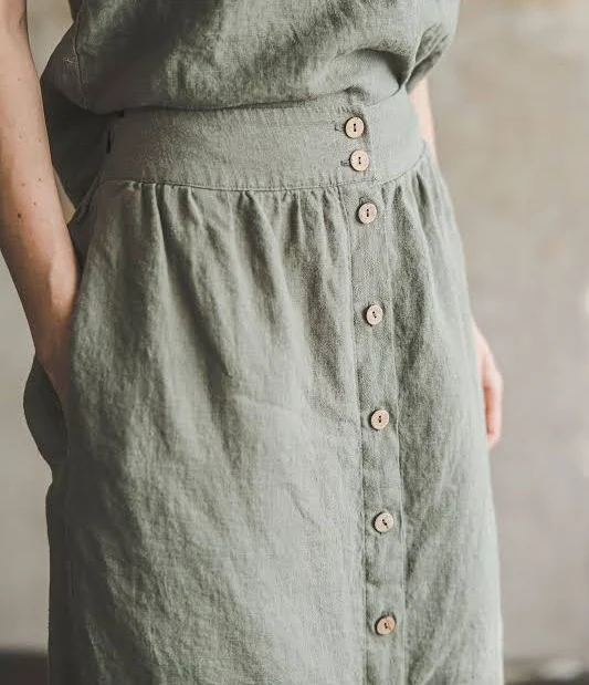 skirt Linen Button Front Midi Skirt Etsy - OldLinenMill $88.62
