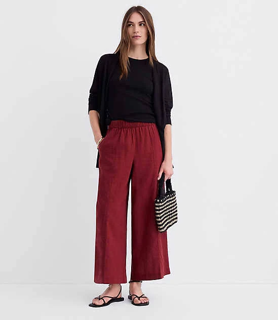 pants Loft Women's Breezy Wide Leg Linen Cotton Crop Pants LOFT $84.95