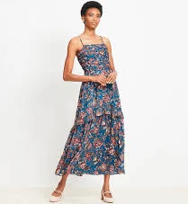 dress Loft Women's Floral Smocked Strappy Maxi Dress LOFT $31.45
