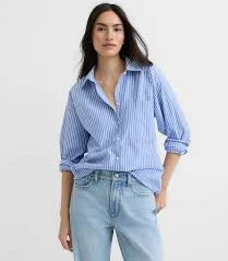 top Loft Women's Oversized Striped Poplin Shirt with Pocket LOFT $34.97