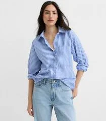 outerwear Loft Women's Oversized Striped Poplin Shirt with Pocket LOFT $41.97