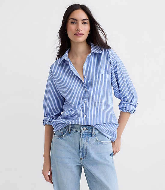 top Loft Women's Oversized Striped Poplin Shirt with Pocket LOFT $41.97