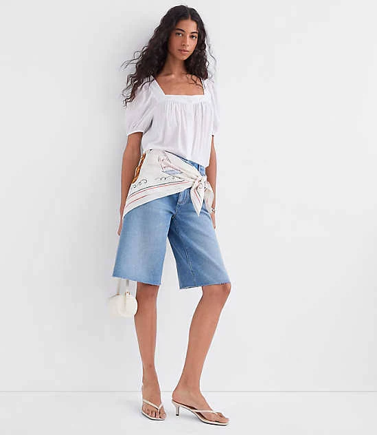 top Loft Women's Petite Puff Sleeve Square Neck Blouse LOFT $32.47