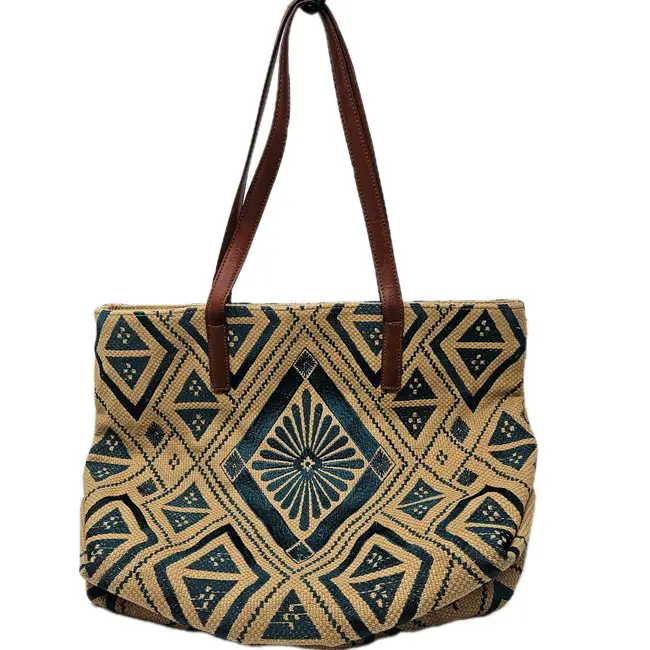 bag Lucky Brand Maya Top Embroidered Jute Tote Bag Tan Turquoise BeachyBohoBohemian eBay $26