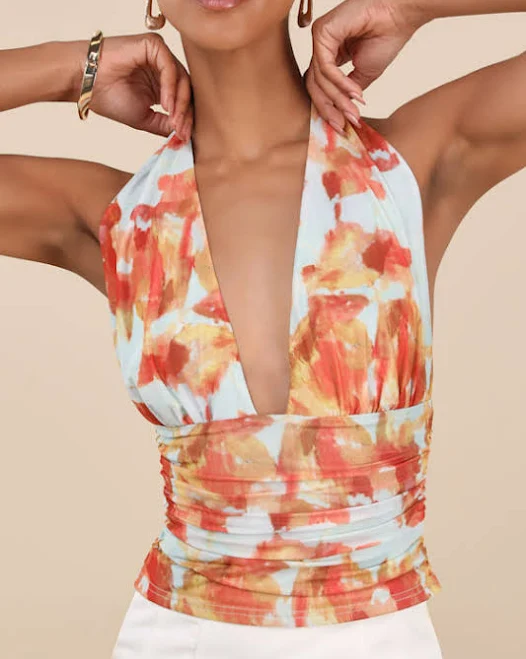 asymmetric neck top Lulus Abstract Mesh Halter Top Lulus $35