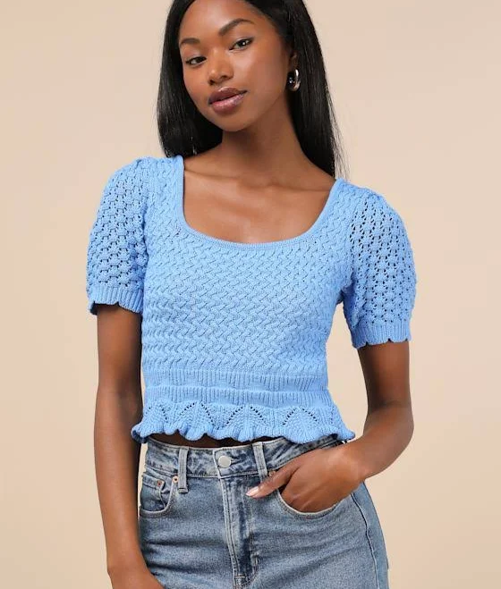 crop top Lulus Cotton Crochet Short Sleeve Sweater Top Lulus $45