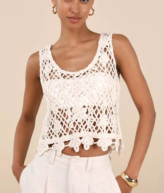 crop top Lulus Cotton Sheer Crochet Knit Tank Top Lulus $29