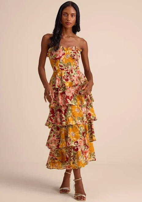 dress Lulus Strapless Tiered Cotton Midi Dress Lulus $53