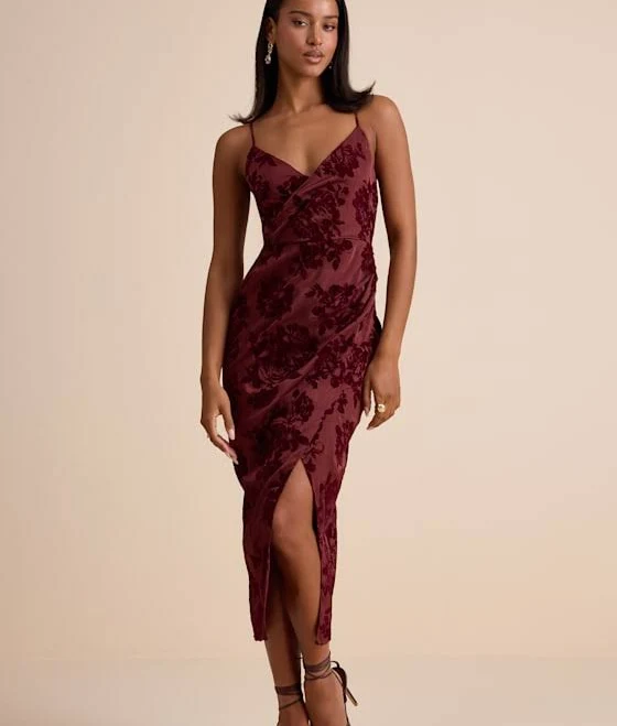 dress Lulus Velvet Burnout Surplice Midi Dress Lulus $44