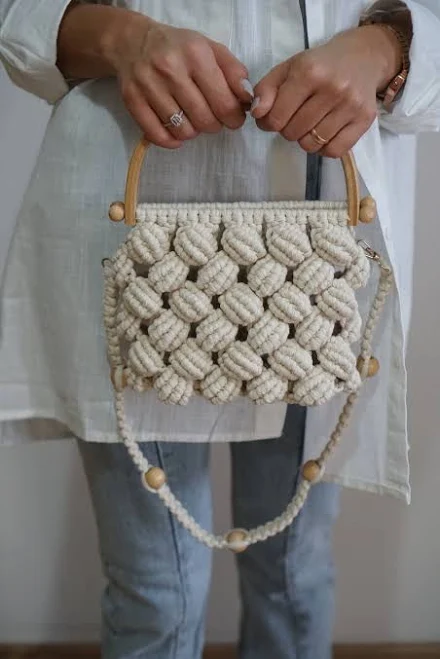 bag Macrame Cotton Shoulder Bag with Wooden Handle Etsy - Seller $100