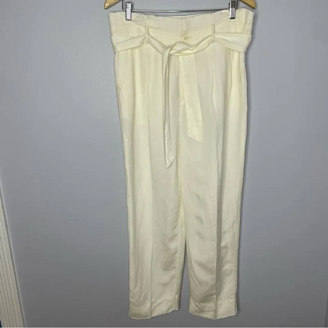 bottom Madewell Cream Linen-blend Paperbag Pants Tie Belt Vacation Coastal eBay - marferr-1034 $39.9