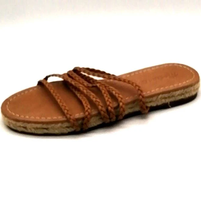 shoes Madewell Womens Braided Straps Slide Sandal Tan Leather Flat Heel eBay - fantastic_shoes $17.49