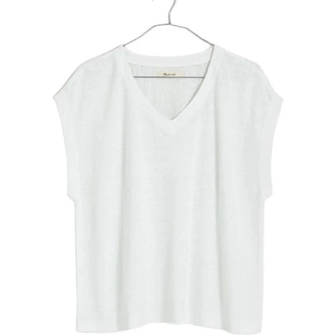 top Madewell Women's Relaxed Linen Blend V-Neck T-Shirt Poshmark $24