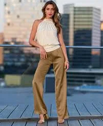 trousers Malibu Satin Wide Leg Trouser Pant Champagne Boston Proper $59.98